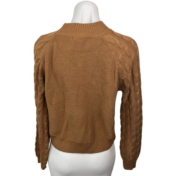 Line & Dot Brown Cable Knit Mock Neck Long Sleeve Pullover Sweater Top Size S - Picture 6 of 9